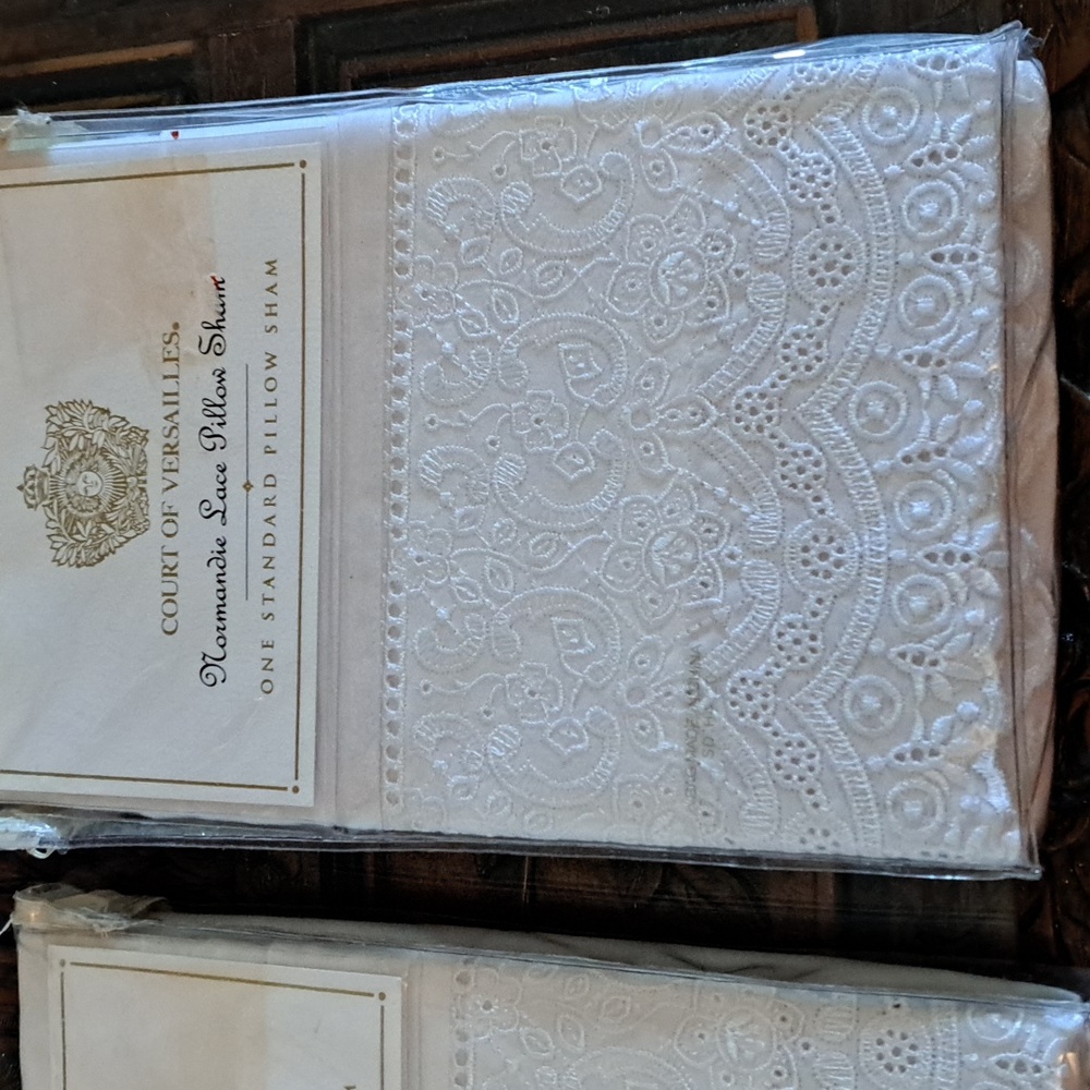 Court of Versailles pair standard pillow shams, cream all cotton embroidered